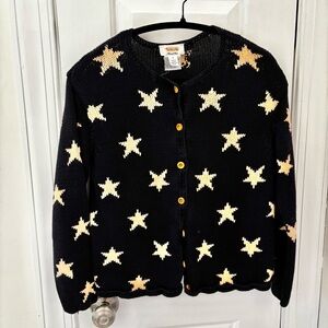 Talbots Vintage Handmade Navy Blue Knit Cardigan with White Stars 100% Cotton